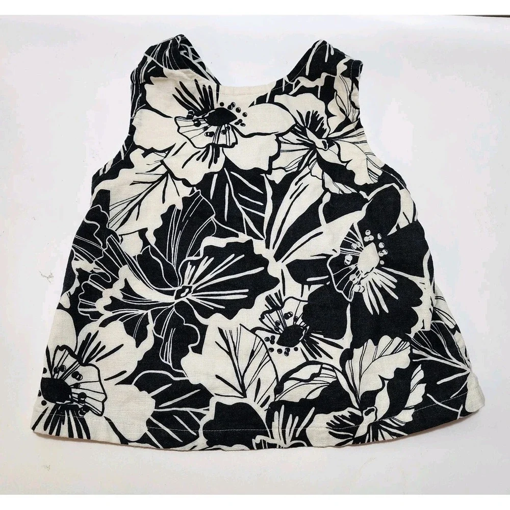 Gap Kids Linen Blend Tank & Shorts Set Youth Size 5 Black White Floral Summer